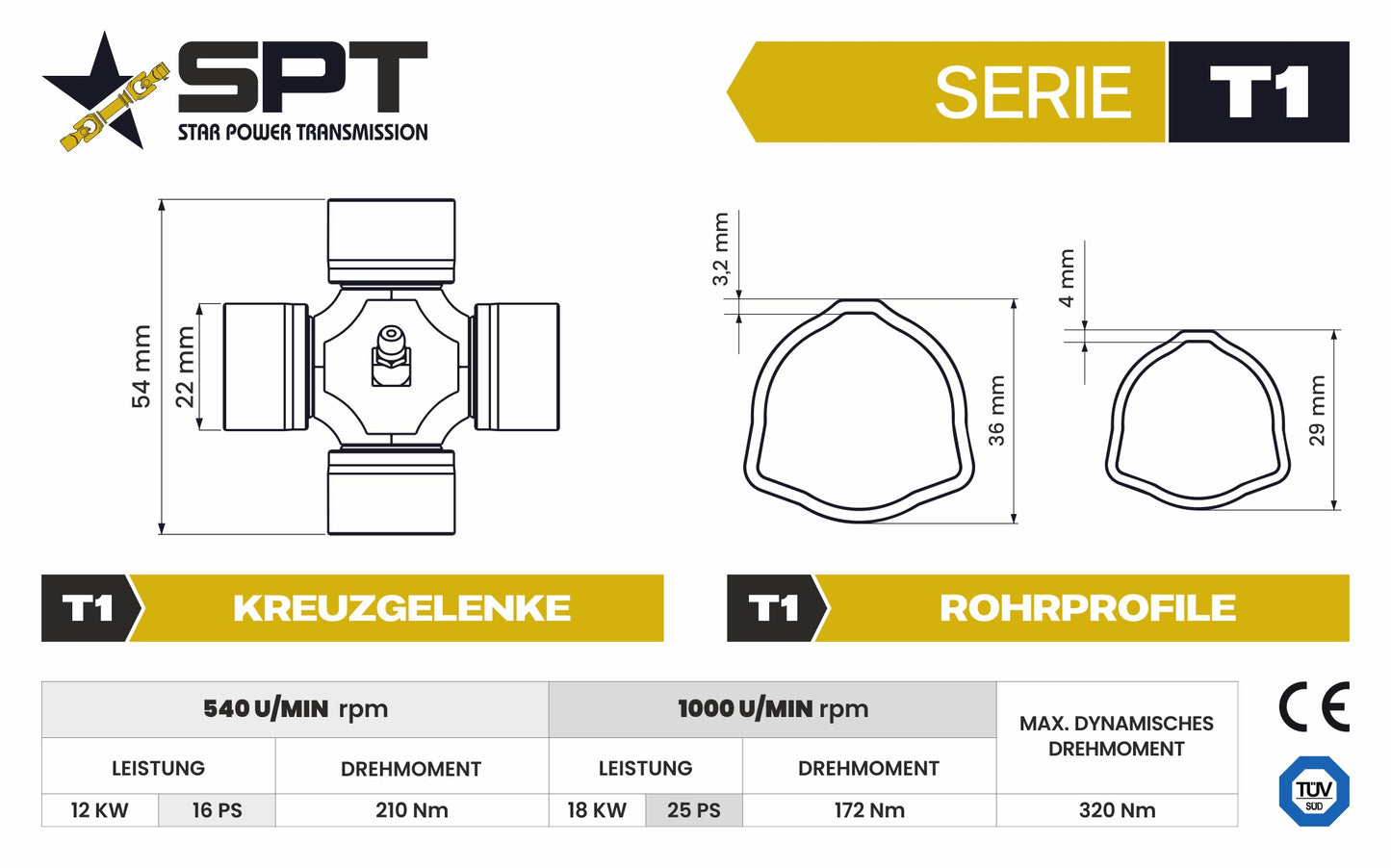 SPT Gelenkwelle Standard Serie 1 vergleichbar G1 / PTO10 - 1 3/8" Z6