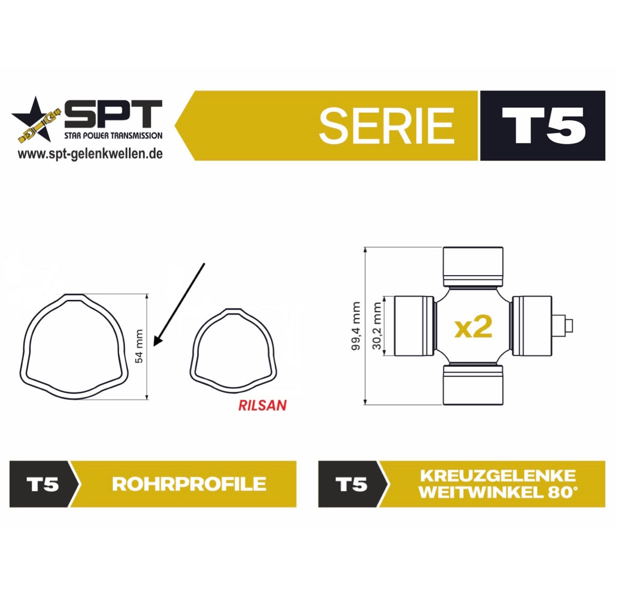 Weitwinkelgelenk 80° Dreikantprofil 54mm Gelenkwelle 1 3/8"Z6 Zapfwelle Baugröße 7